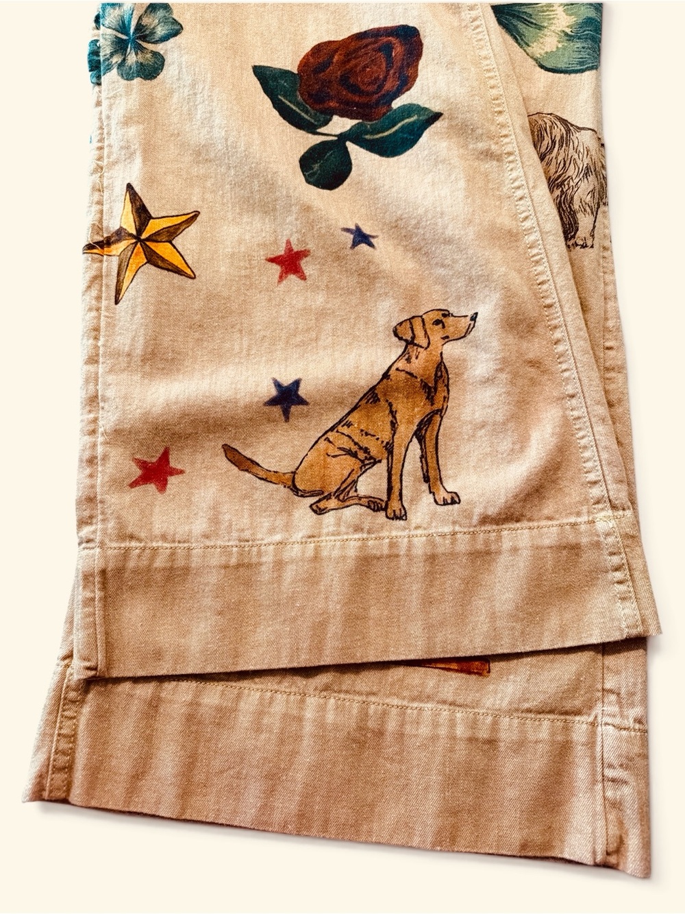 We The Free Breezy Printed Denim Pull On Jeans Size Medium Khaki Combo Pockets - Picture 9 of 16